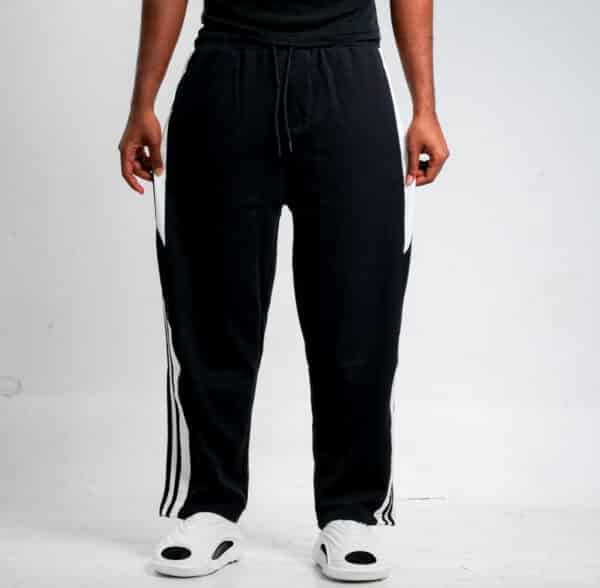 Mens Baggy Fitted Sweatpants - 3 Stripped Black - Image 5
