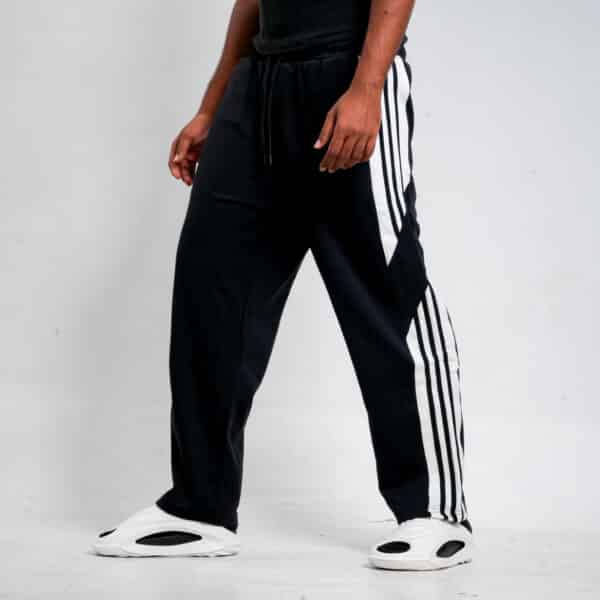 Mens Baggy Fitted Sweatpants - 3 Stripped Black - Image 3